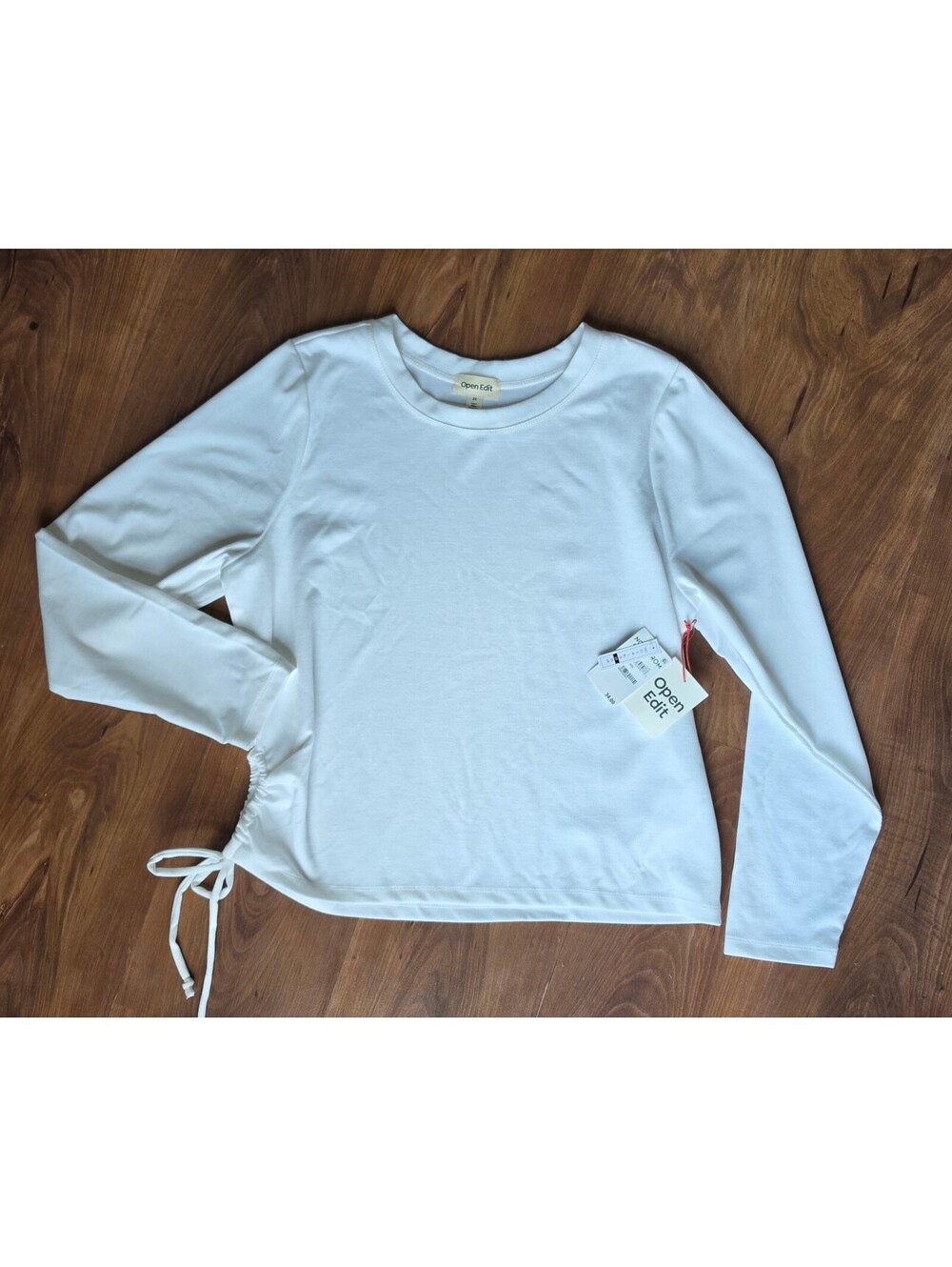 Open Edit NWT White Ruched Cinched Side Tie Long Sleeve Top Size 2X, 292